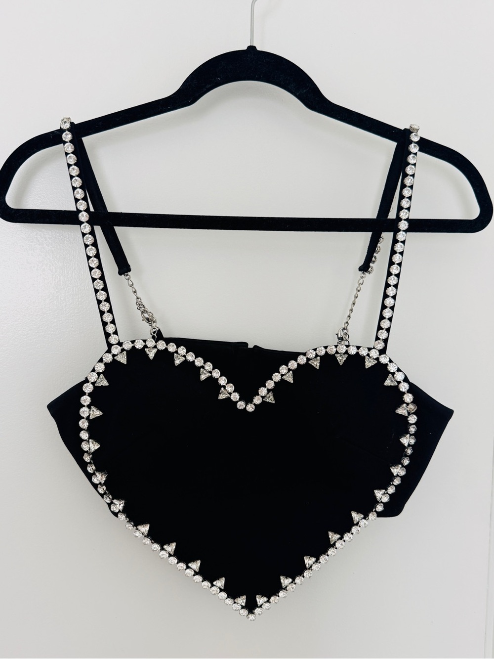 AREA Black Heart Crystal Trim Crop Top size Small